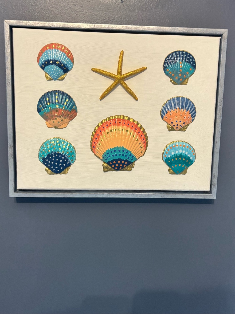 Coastal Scallop Shell Wall Art in Turquoise, Coral & Gold